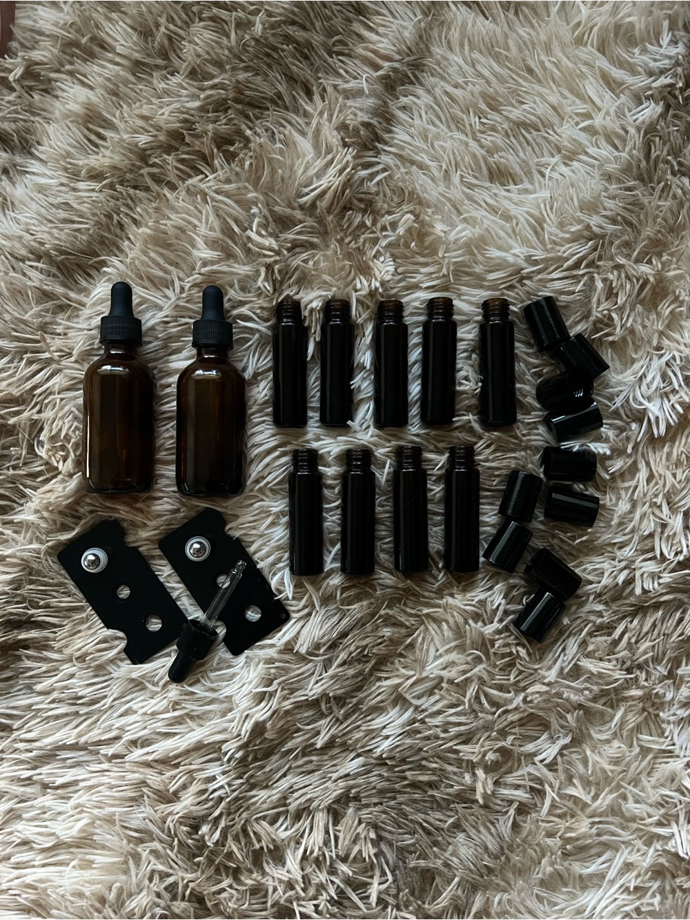 Amber Glass Bottle Set with Dropper and Black Caps